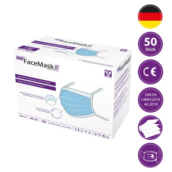 Voit FaceMaskIIR - Medizinische Gesichtsmaske Typ IIR mit Bänder - EN 14683 (50 Stück)