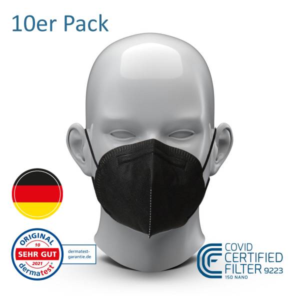10 Pack schwarz - Colour-Atemschutzmaske FFP2 NR - Made in Germany
